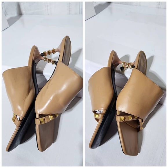 Authentic VALENTINO GARAVANI Nappa Rockstud Tower Heel Mules 38 Biege - Picture 9 of 16